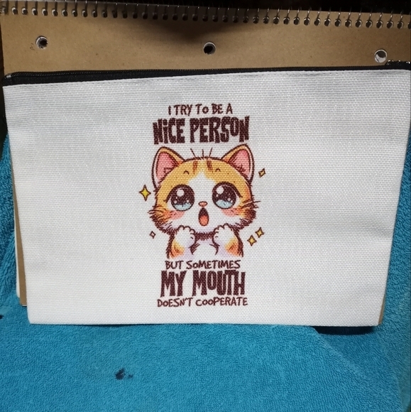 Cute Cat Canvas Pouch Makeup Bag Funny Humorous - Picture 2 of 3
